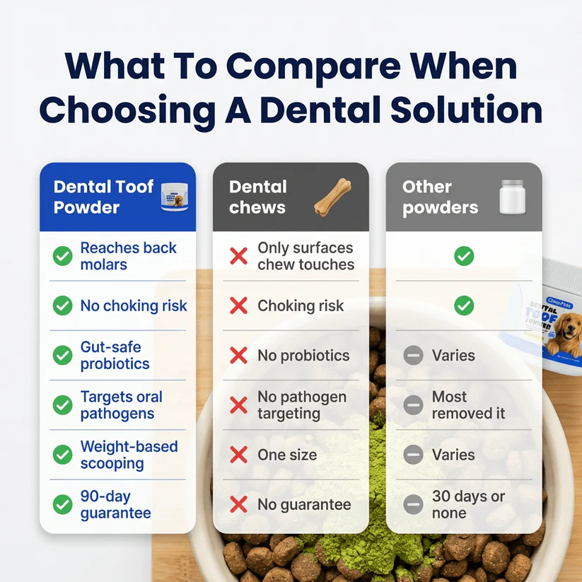 Dental Toof Powder vs. other dog dental product formats — comparison